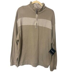 Roundtree and Yorke Silky Finish Collection Mens XL Tan 1/4 Zip Cotton Sweater